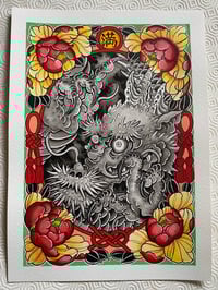 “Dragon with flower frame” original painting 