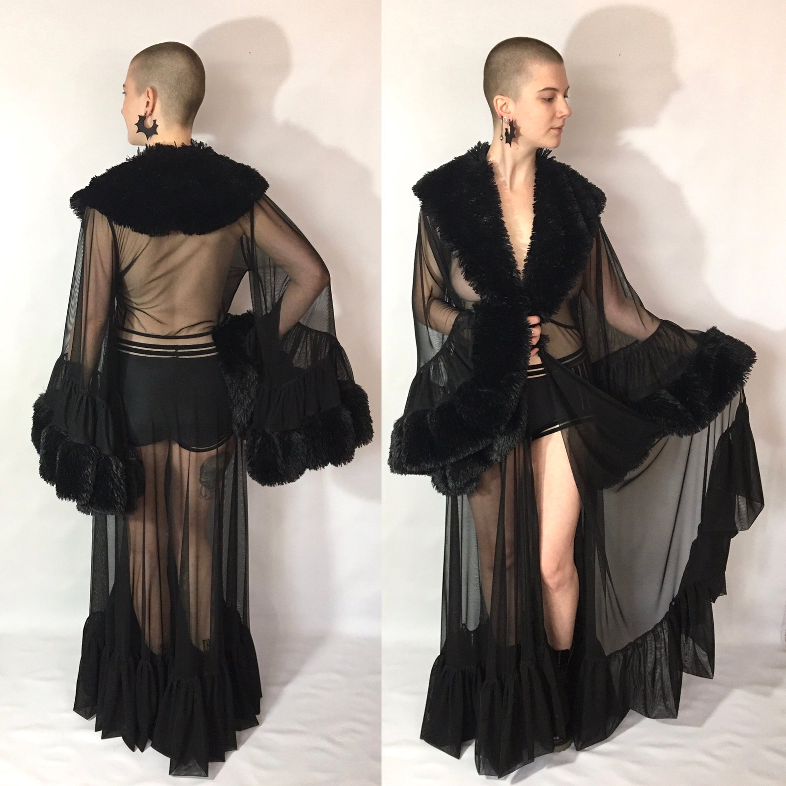 PREORDER* Sheer Mesh Robe with Faux Fur Trim | Skeletons in the Closet