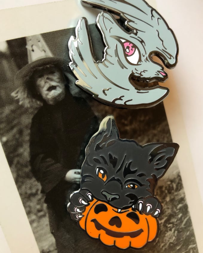 Image of Enamel pins - Black Cat and All-Seeing Bird