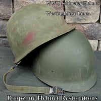 Image 3 of WWII Schlueter M-1 Helmet & Westinghouse  liner Mitchell Camo Cover "ACES HIGH".