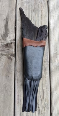 Image 1 of Leather Handle Fans, Jackdaw, Small, Black Leather