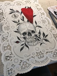 Image 2 of Skull and Heart Vintage Doily Painting