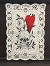 Skull and Heart Vintage Doily Painting