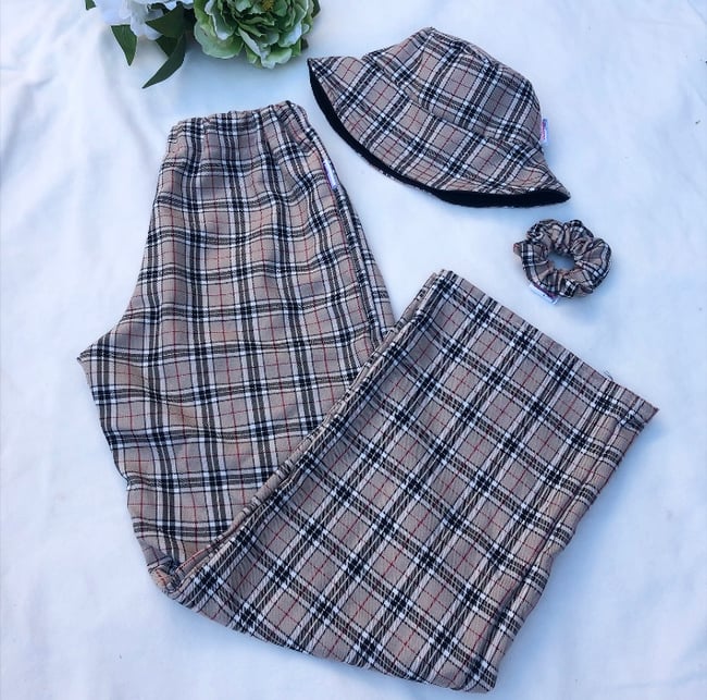 Wide leg tartan trousers