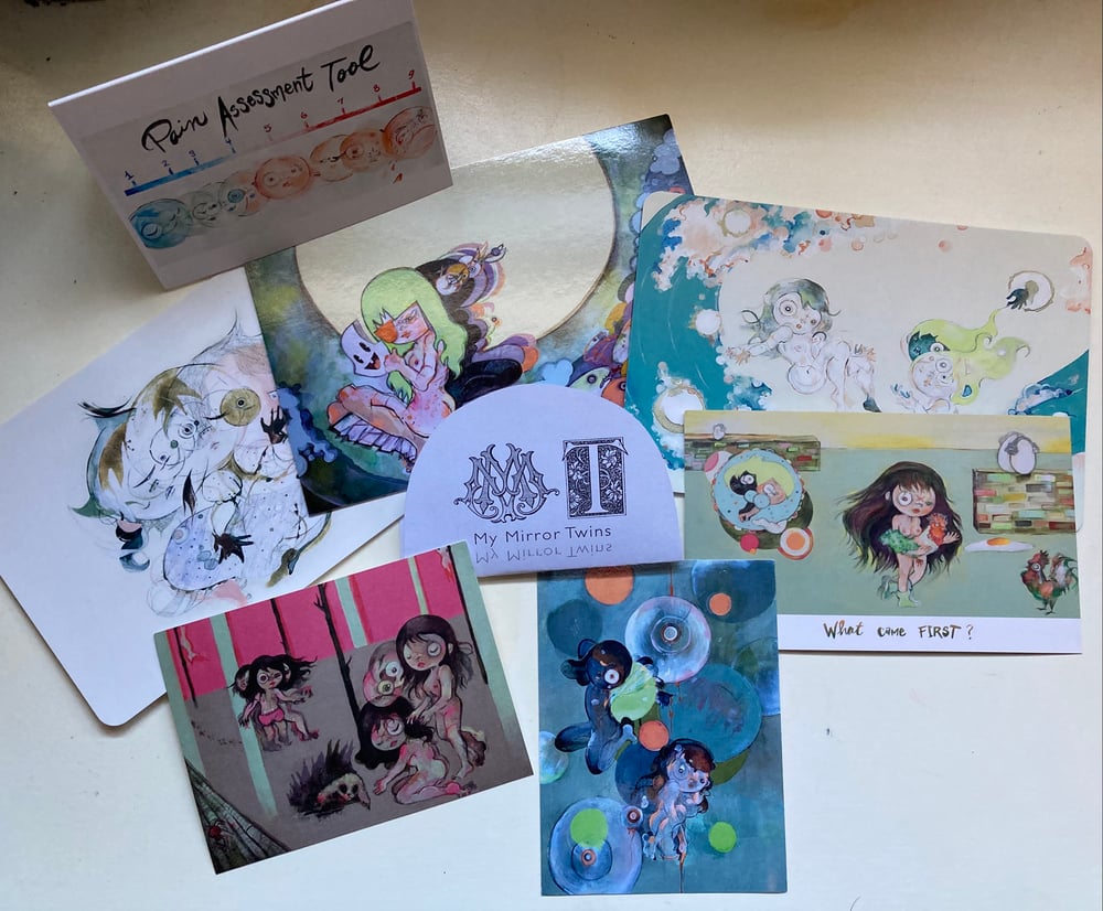 Image of Paulos’ Mirror Twin Postcards set with stickers