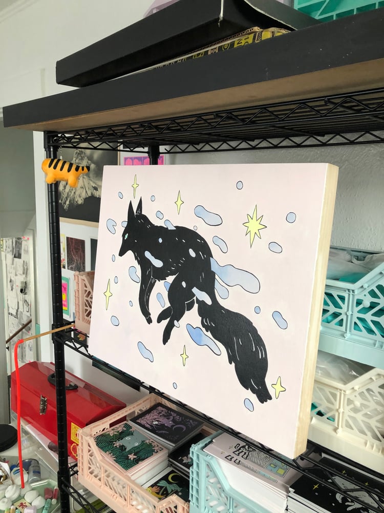 Image of Black Wolf Floating Painting