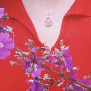 Image of Pink Chalcedony cabochon cut water drop shape silver necklace