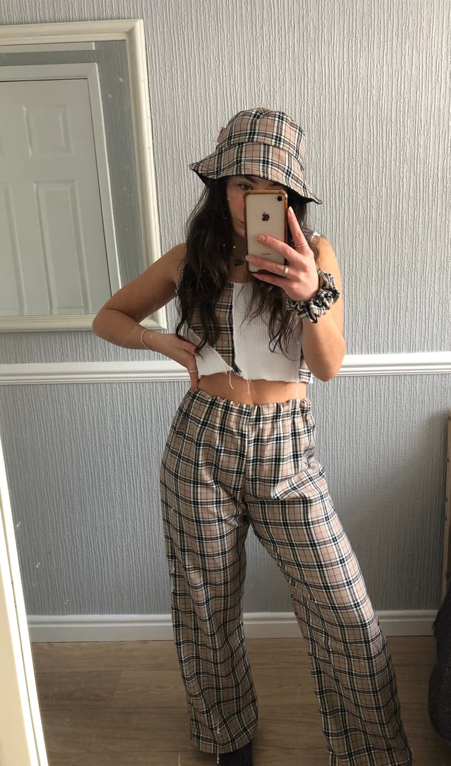 Wide leg tartan trousers