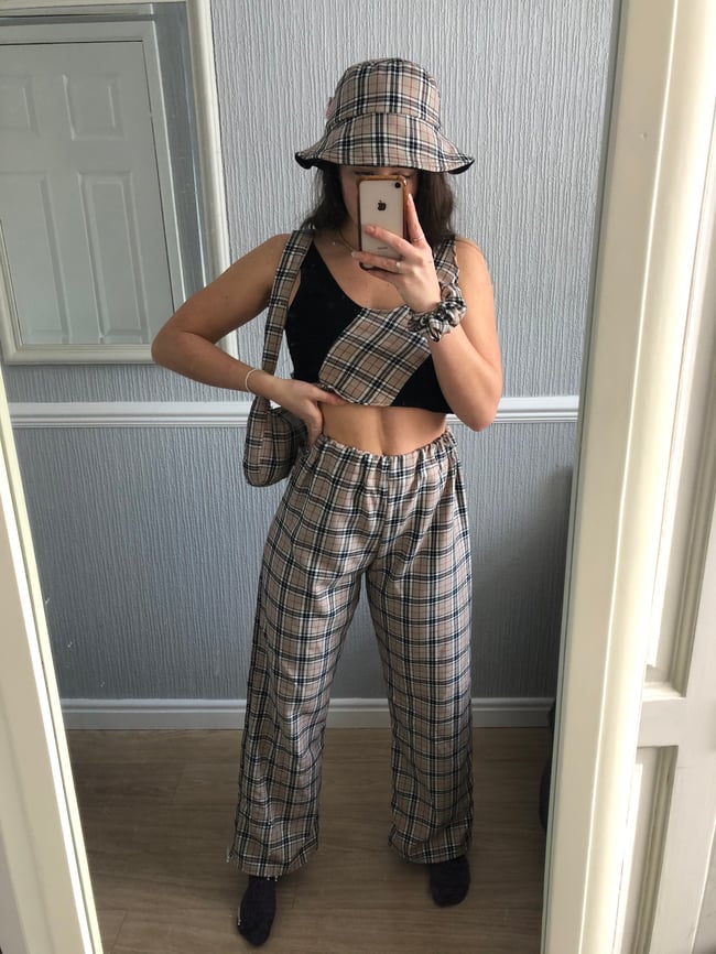 Wide leg tartan trousers