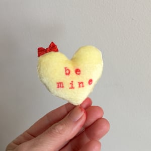 Image of Conversation Heart Pillow in Yellow with BE MINE