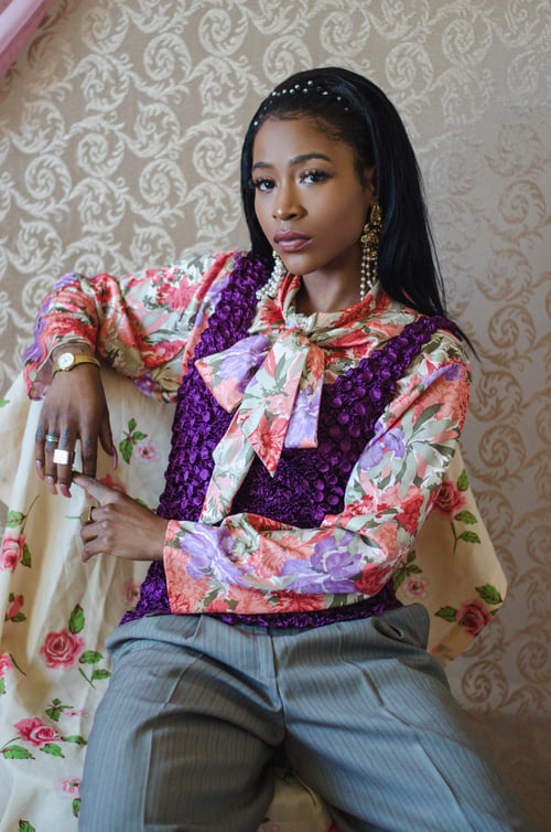 Image of Vintage Myelle Floral Bow Blouse