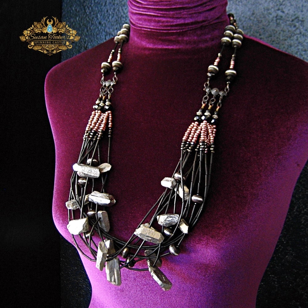 Image of STYX - Silver Aura Quartz Crystal Bib Statement Necklace Greek Goddess Collection