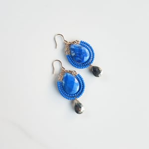 Lapis & Pyrite Island Wear Earrings (blue)