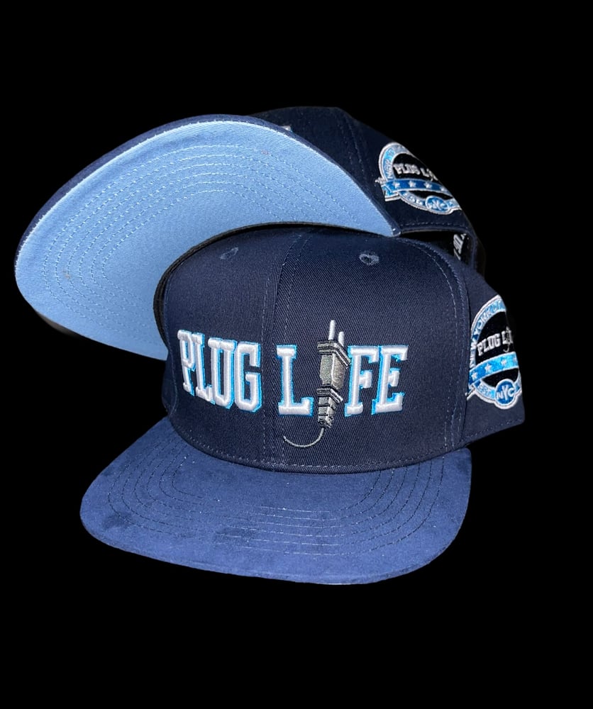 Image of Plug Lyfe- Navy Blue Suede BriM with Icy Blue BottoM