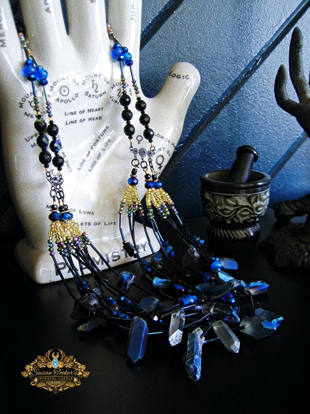 Image of ELECTRA - Cobalt Blue Aura Quartz Bib Statement Necklace Greek Goddess Collection 