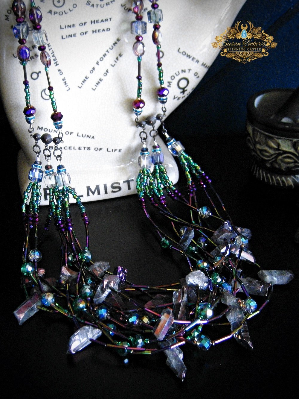 Image of IRIS - Titanium Purple Rainbow Aura Quartz Bib Statement Necklace Greek Goddess Collection 