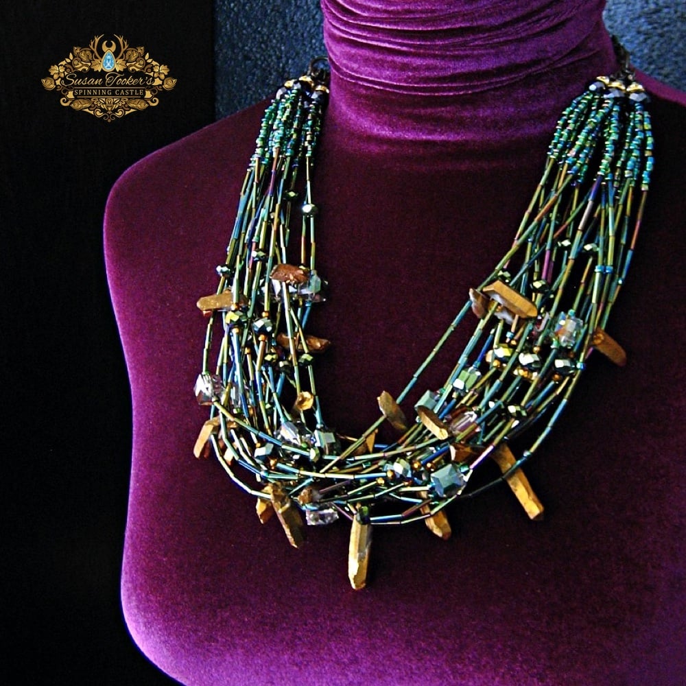 Image of CALYPSO - Gold Aura Quartz Crystal Statement Necklace Greek Goddess Collection 