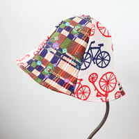 Image 1 of penny-farthing plaid bicycle tween teen adult vintage fabric six panel bucket hat buckethat 