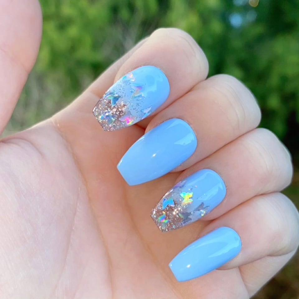 Flutter By Baby Blue Holographic Butterfly Press On Nails Nailed By Shelby