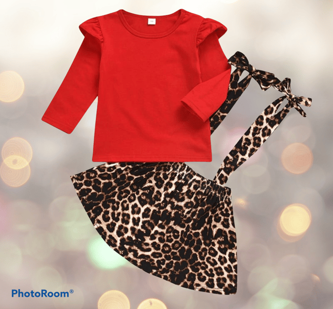 Cheetah T-Shirt And Suspender Skirt Set