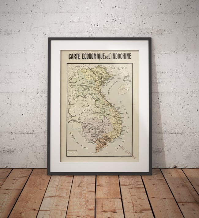 Carte économique de l'Indochine | 1930 | Wall Art Print | Vintage Map