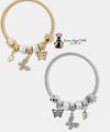 Rhinestone Butterfly Coil Charm Bracelet 