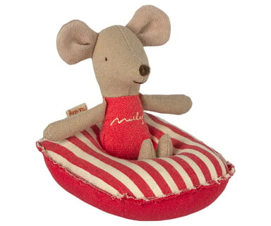 Image of Maileg - Rubber Boat Small Mouse stripes red