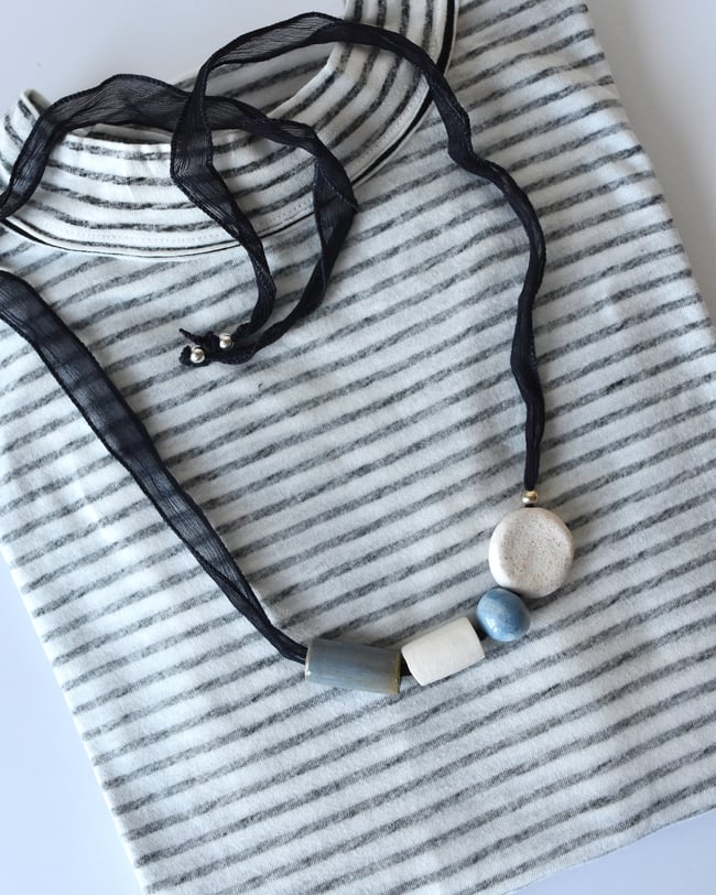 Bead Necklace  - silk ribbon