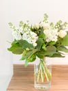 Luxury scented stocks and white rose bouquet in vase  