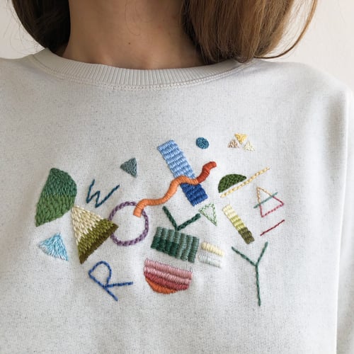 Image of Work Play - hand embroidered organic cotton sweatshirt, One of a kind