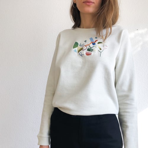 Image of Work Play - hand embroidered organic cotton sweatshirt, One of a kind