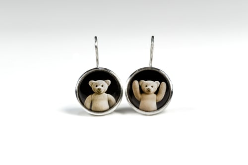 Image of "Where you are, there.." teddy-bears silver earrings with photos, rock crystal  · UBI TU, IBI.. ·