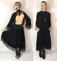 Image 1 of Burnout Velvet Open Back Fringe Dress