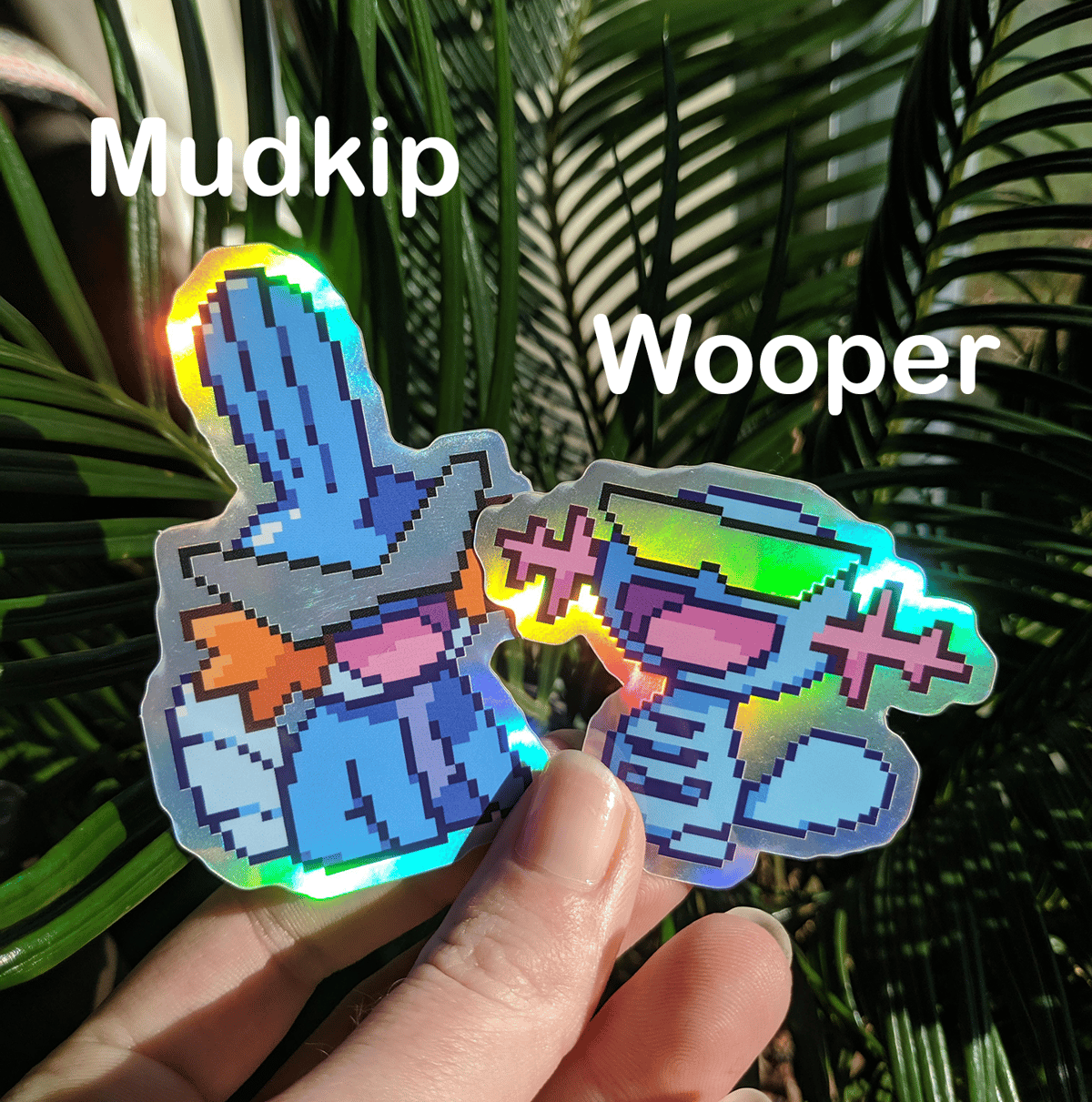 Holographic Poke Stickers - (Mudkip + Wooper)