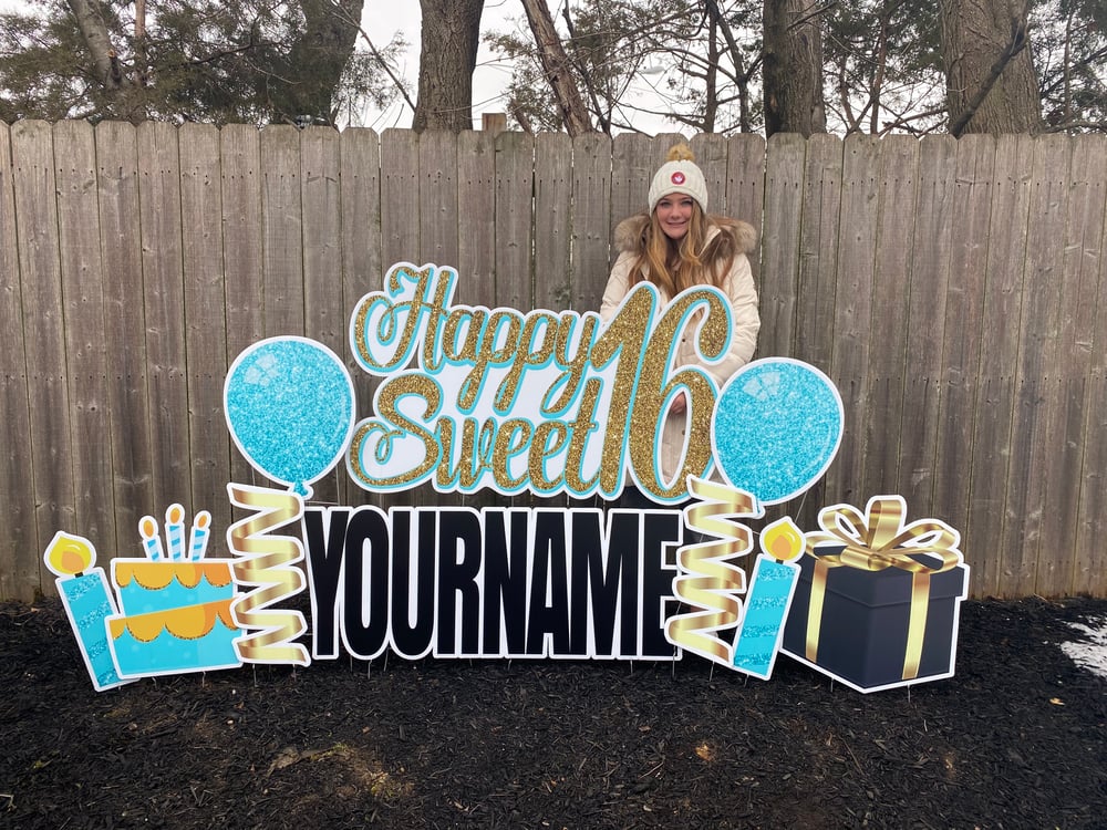 Sweet 16 Happy Birthday Yard Signs with Stakes