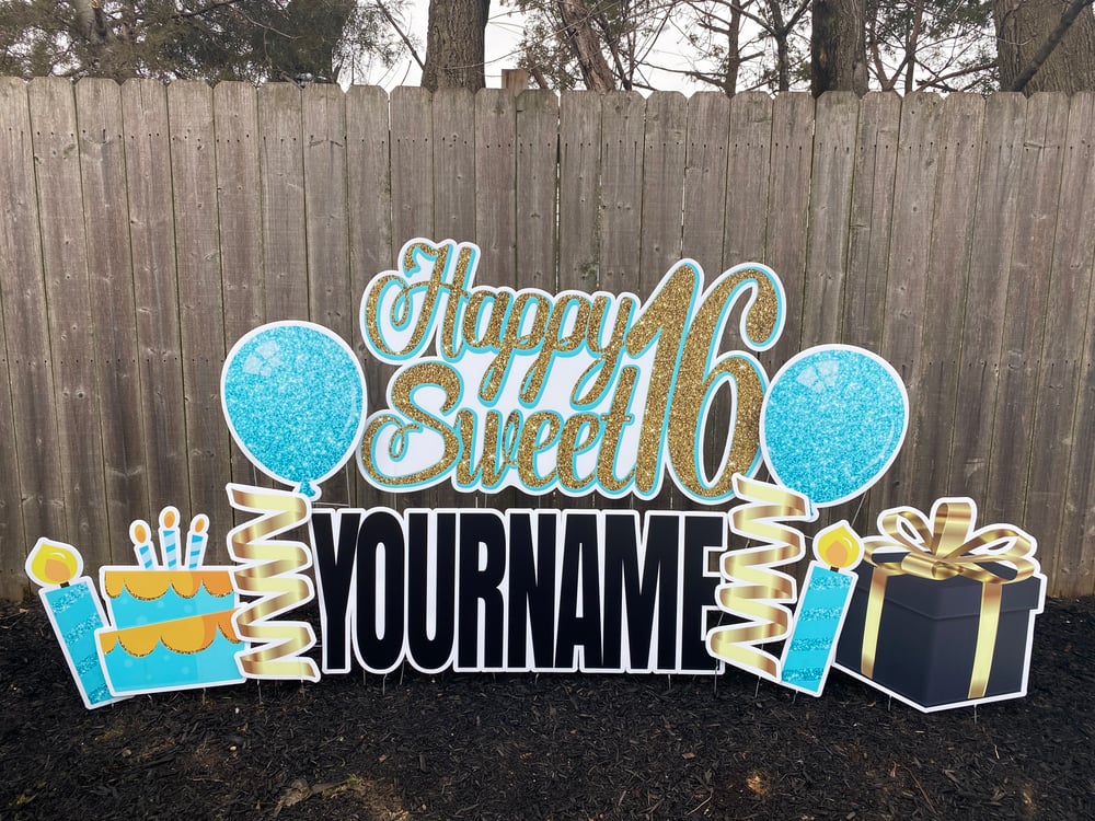 Sweet 16 Happy Birthday Yard Signs with Stakes