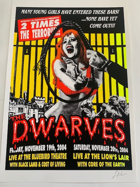 Dwarves Two Show Rare Silkscreen Concert Poster By Lindsey Kuhn, Signed By The Artist