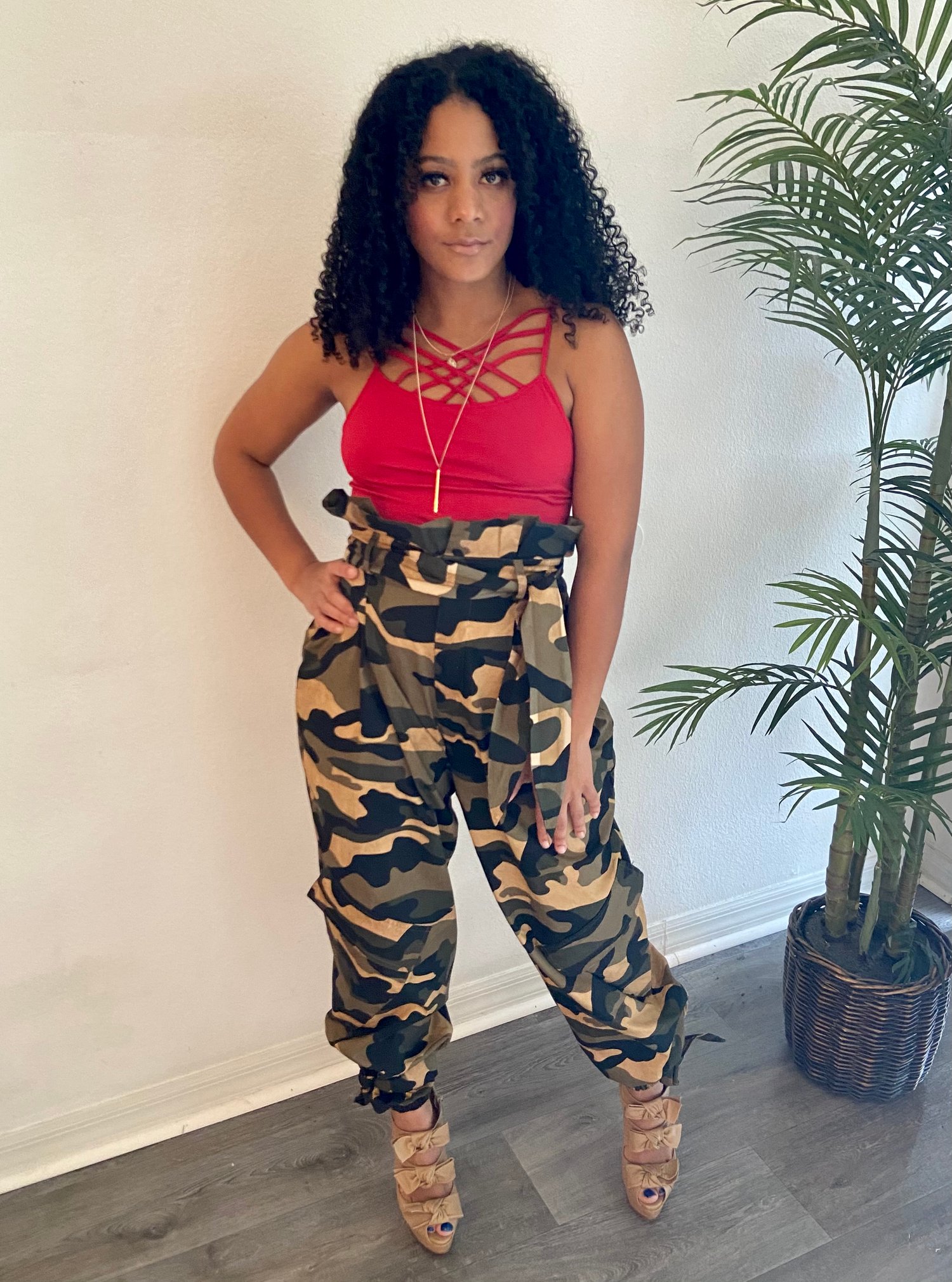 Image of Camo Paperbag Waist Pants 