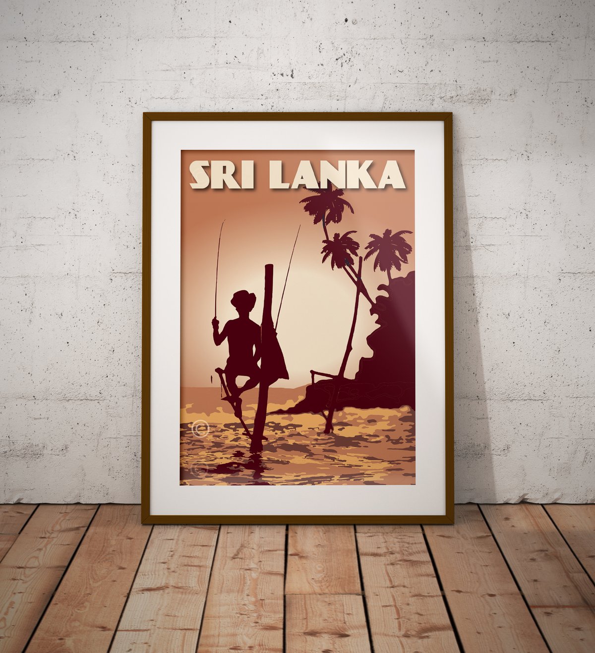 Image of Vintage Poster Sri Lanka - Fisherman on Stilt - Yellow - Fine Art Print
