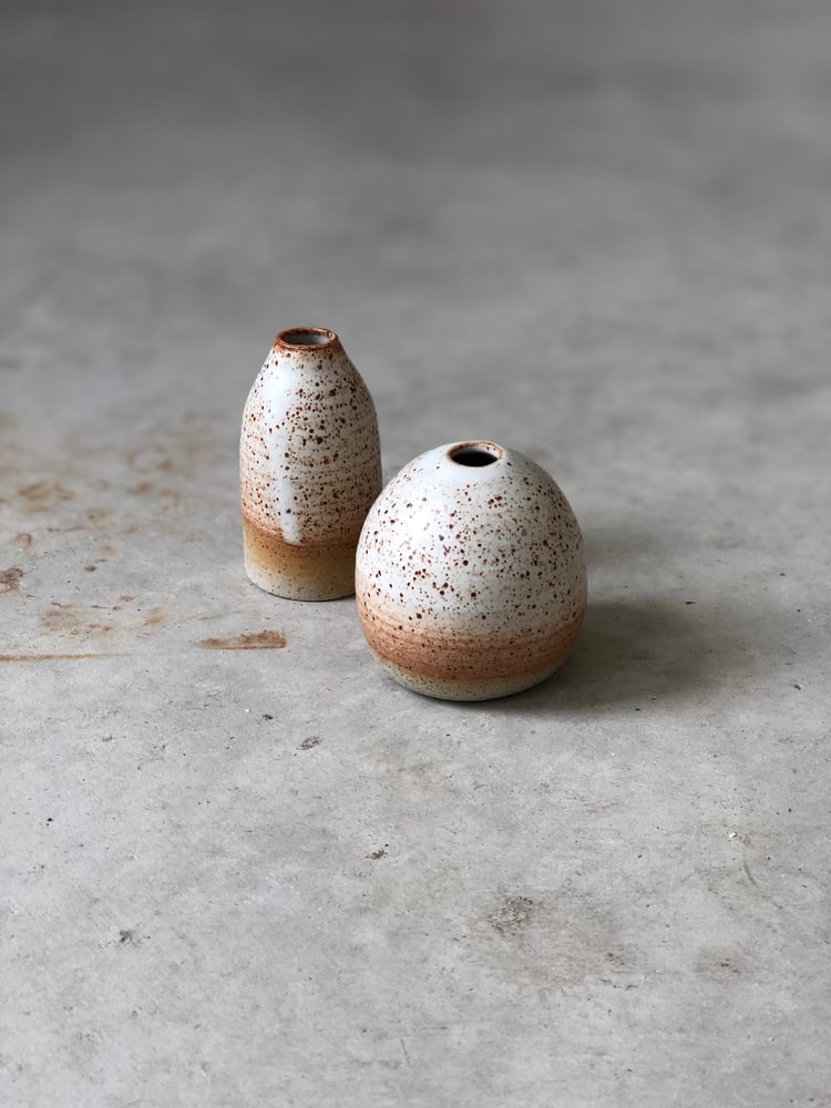 Image of miniature bud vases in shino - set of two