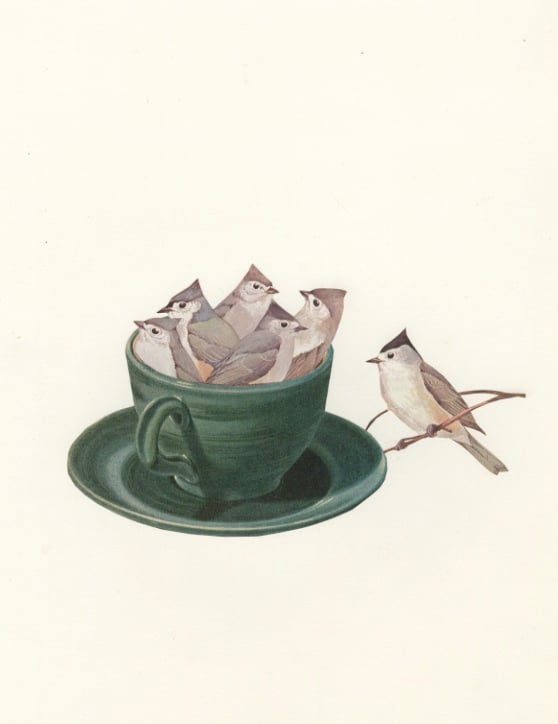 Image of Titmouse Tea. Limited edition collage print.