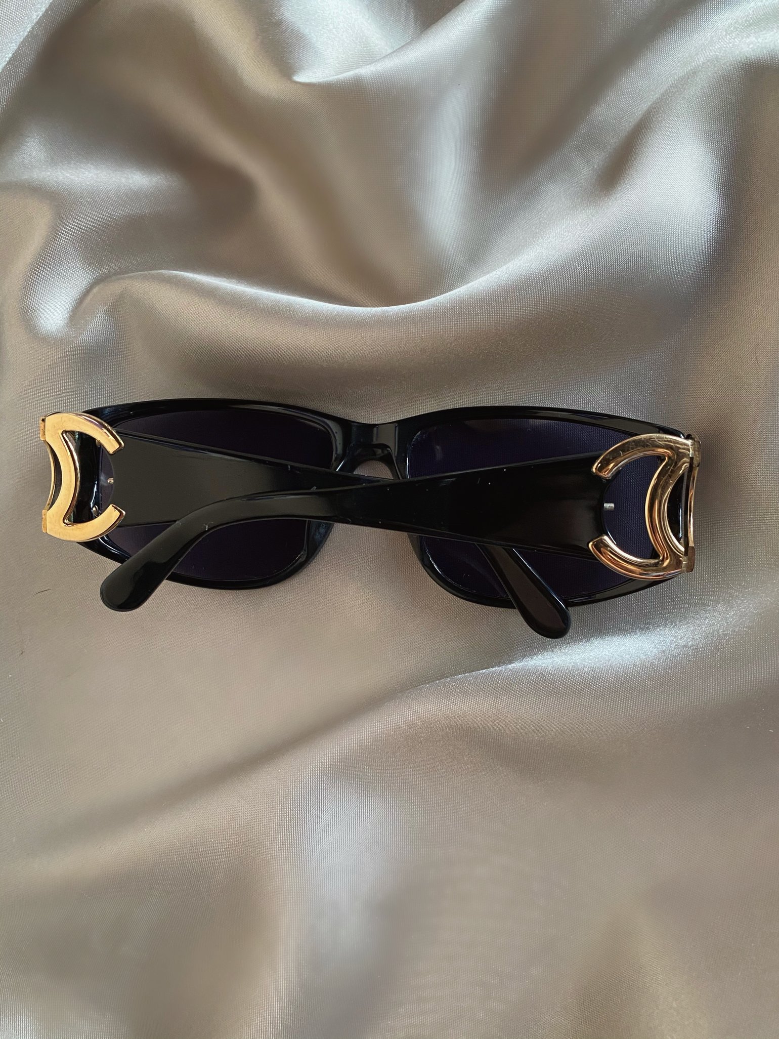 Chanel Large Gold Chanel Logo Black Sunglasses