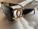 Image 2 of Chanel Large Gold Chanel Logo Black Sunglasses 