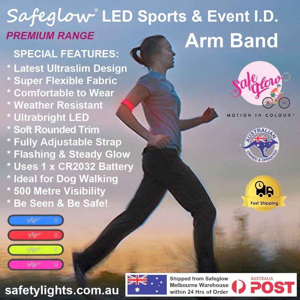 Image of Safeglow® Super-Bright LED Running and Cycling Arm Band. Twin Pack only $19.95.