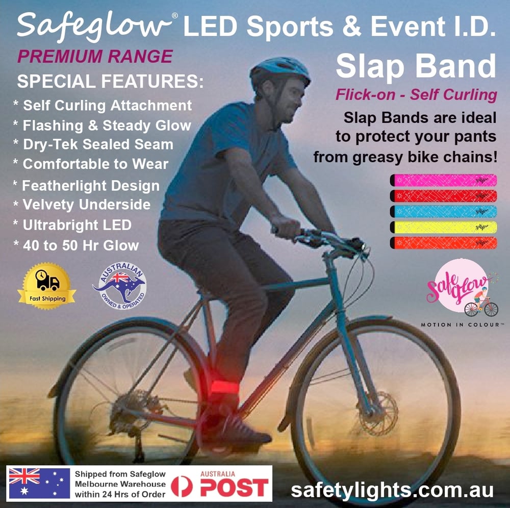 Image of SAFEGLOW® Premium Illuminated LED Slap Band / Bicycle Clip. Safety for Couriers