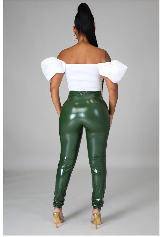 Image of Olive Leatherette Pants