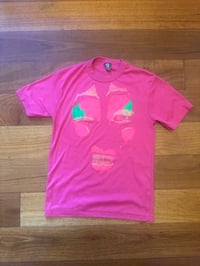 Image 2 of Pink T shirt grumble face and baby pink feature (size 12 small) 1970s style, tight. 