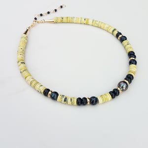 Pearl, Onyx, & Yellow Turquoise Island Wear Necklace