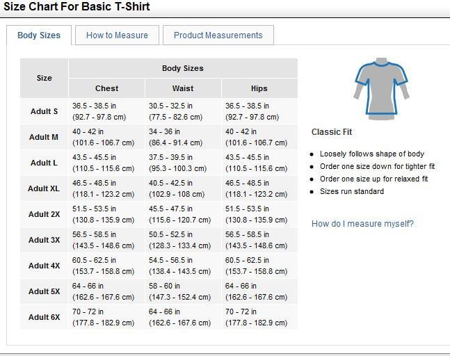 shaka t shirt size chart