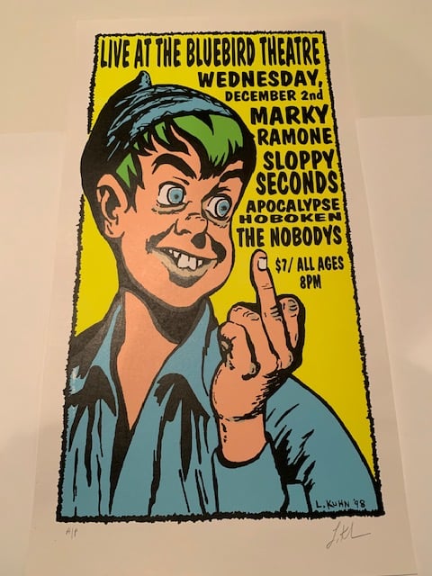 Marky Ramone / Sloppy Seconds Silkscreen Concert Poster By Lindsey Kuhn, Signed By The Artist